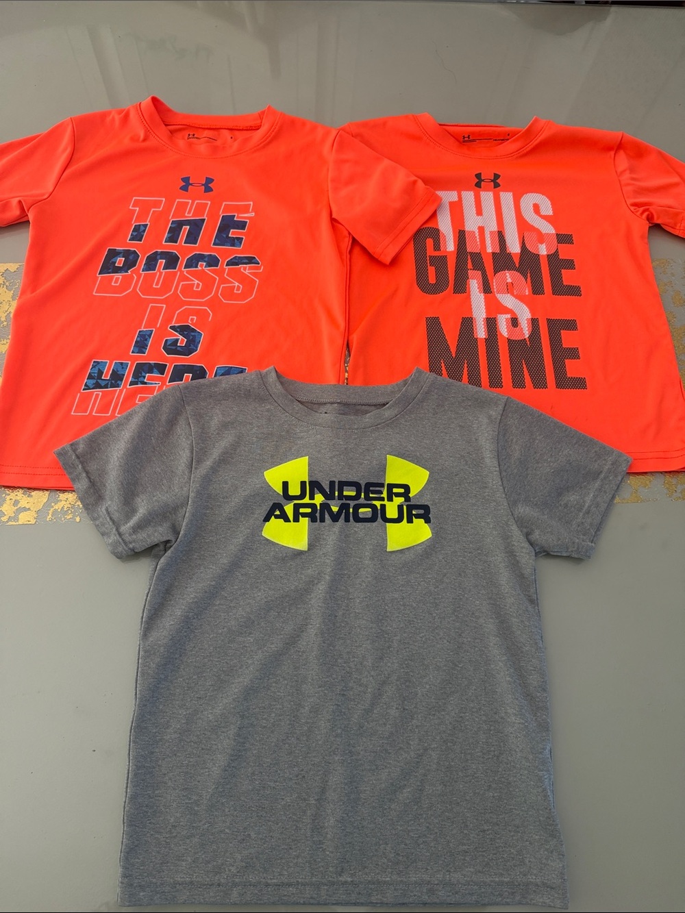 Under Armour Kids Short Sleeve Graphic Tees - Neon Orange & Gray